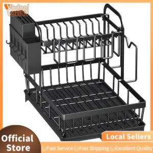 【Vakind】 42×30CM Thickened Carbon Steel Large Dish Rack with Drainboard Dish Drainer Kitchen Organizer