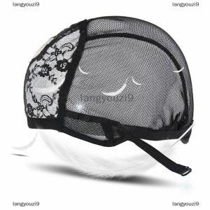 langyouzi9 ลูกไม้ตาข่ายเต็มวิกผมหมวกผมตาข่ายทอผ้าหมวกสำหรับการทำวิกผมปรับสายรัด
