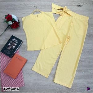 TT14016 Set เสื้อคอกลม+กางเกงขายาวผูกเอว