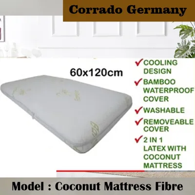 100 % Natural Coconut Mattress Fibre + Latex with Bamboo Cover Baby Cot Mattress (24x48x6cm) 120x60cm
