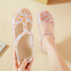 New Printed Perforated Sandals For Women Summer Ladies Jelly Sandals Non-Slip WomenS Closed-Toe Plastic Sandals