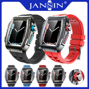 JANSIN Modification Kit Strap Case compatible with apple watch series 7 case 44mm 45mm Stainless Steel Rubber Watchband compatible with apple watch strap series 7 6 SE 5 4 i watch 7 protector case
