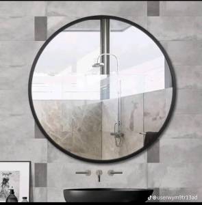 ชุดกระจกอะลูมิเนียมพร้อมชั้นวาง ทรงกลม ขนาด 60X60 ซม. สีดำ