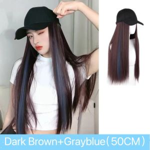 Hat wig female long hair integrated baseball cap new style fashion full head cover natural imitation full human hair wig cap
