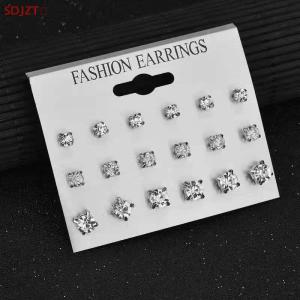 🚚【Local Express Delivery】🚚 Fashion Simple 9 Pairs set Mix Stud Earrings Set Square Geometric Earrings For Women New Rhinestone Earrings Jewelry