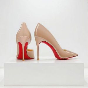[Free Shipping] WomenS Nude High Heels With A Red Sole And Side Cutout 2027 New Spring And Autumn Collection Pointed Toe Professional Style Comfortable To Wear Thin High Heels