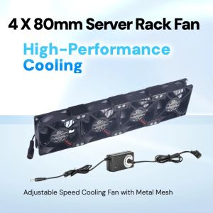 4-Pack 80mm X 25mm High-Speed Cooling Fans with Speed Controller – 4200RPM 43.3CFM for Server/PC/Amplifier/GPU Rig/Cabinets