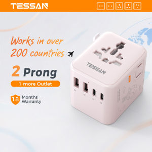 TESSAN Universal Travel Adapter All-in-One for 150+ Countries with USB Ports - International Plug Adaptor for Philippines Europe UK US (3-Pin Safety Certified)
