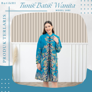 Tunik Batik Wanita Baju Atasan Kerja Batik Modern Kekinian Lengan Panjang Motif 1482 Bahan Katun Tidak Mudah Kusut