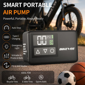 BIKEVEE 1pc Rechargeable Portable Electric Mini Bike Air Pump Tire Inflator with Digital Gauge Fast Inflation Auto Shut-Off Presta & Schrader Valve Electric Cycling Equipment for Car Motorcycle Bicycle Tyre Balls Inflatable2026