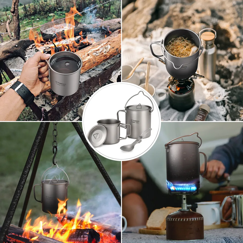 TOMSHOO Lightweight Titanium Pieces Set Titanium 750ml Pot 350ml