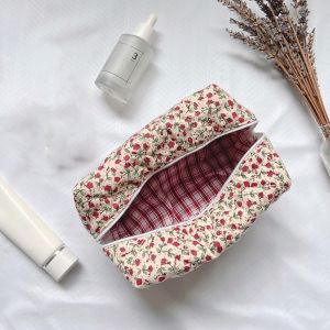 ADDO Storage Organizer Floral Puffy Quilted Makeup Bag Makeup Accessory Flower Printed Toiletry Handbag 2023 Cosmetic Pouch Large Travel Cosmetic Bag Women Girls