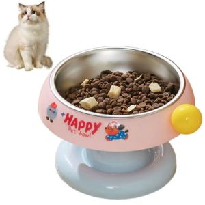 MUSASI Dopamine Pet Bowl Detachable Stainless Steel Cat Bowl Cute Non-slip Dog Bowl Protects Cervical Spine for Kittens And Dogs