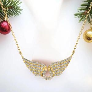 [haoh] สร้อยคอรูปปีกนางฟ้าสำหรับผู้หญิงสร้อยคอแฟชั่นที่หุ้มด้วยเพชรโซ่กระดูกไหปลาร้าเหล็กไทเทเนียมเข้ากับทุกชุด