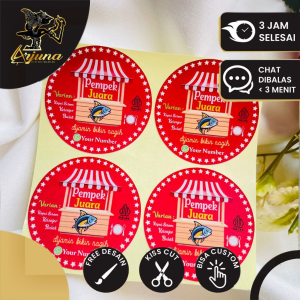 2-4 Arjuna Sticker Label Packaging Makanan Stiker Pempek Khas Palembang Free Desain Custom Nama Logo