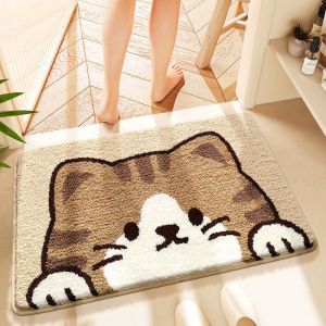 QUICK DRYING Bathroom Rug Machine Washable Bathroom Floor Mat Cute Design Anti-Slip Cartoon Floor Mat Fluffy Plush Rug Thick Soft Water Absorbent Bathroom Carpets