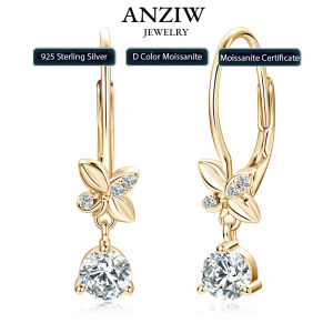 2024 Trend Real 925 Silver 5mm Round Moissanite Clover Drop Clip Earrings for Women Four-leaf Flower Valentine Wedding Jewelry