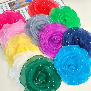 MARBLEX 3D Organza Fabric Rose Flowers Patch 26.5cm Artificial Chest Flower Fashion Wedding Dress Neck Decoration Brooch Accessories