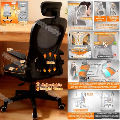 Ergonomic Office Chair with Adjustable Headrest & Lumbar Support High Back Computer Desk Chair with Thickened Cushion & Flip-up Armrests Home Desk ChairGaming Chair Ergonomic Office Computer Chair High Back Swivel and Height Adjustment Headrest Support