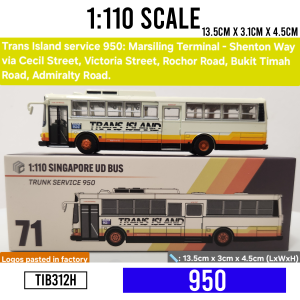 1:110 scale Singapore Nissan UD series Bus model service 178/605/950