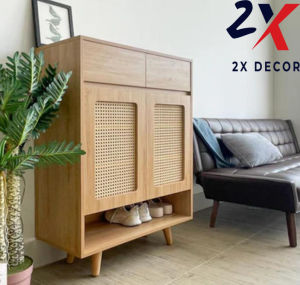 Tủ giày gỗ cánh mây 2 cánh có chân đế chống ẩm mốc 2X Decor- 2X160