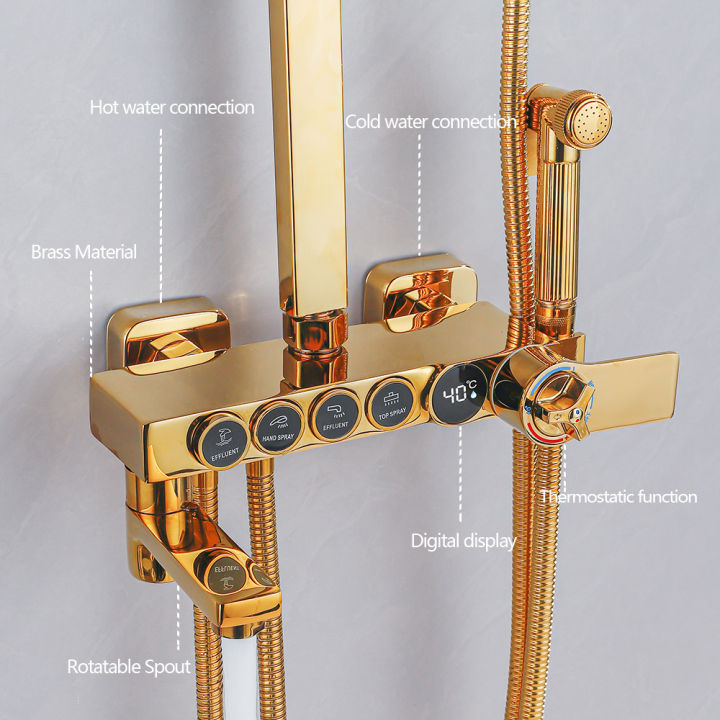 OXG Golden Luxury Brass Bathroom Faucet Thermostatic Shower Faucet Set ...