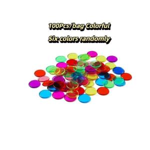 100pcs Clear Bingo Chips Mixed Color Chips Size 19mm x 2mm Bingo game accessories Teaching plastic