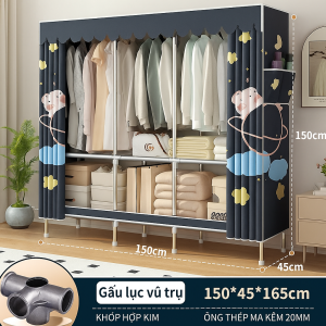 Tủ Vải Đựng Quần Áo Khung Thép Chốt Kim Loại Ống 25mm 3 Buồng 6 Ngăn Cao Cấp Kích Thước 145x170x45cm Bảo Hành 12 Tháng 1 Đổi 1