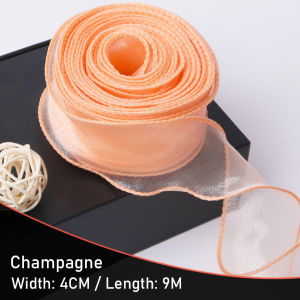 4cm Sheer Chiffon Ribbon with Gold Edge Organza Satin Ribbon Wedding Gift Bouquets Wrapping 10 Yard Each Roll