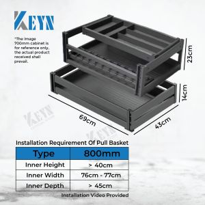 KEYN Aluminum Alloy 600mm/700mm/800mm/900mm Double Layer Kitchen Basket Pull Out Cabinet Dish Bowl Pot Cutlery Drawer