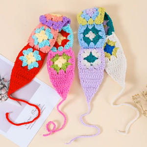 ผ้าโพกหัวโครเชต์ผ้าโพกหัวถักที่มีสีสันของเด็กผู้หญิงหน้าร้อนผ้าโพกศีรษะกันแดดผูกกลับตั้งแคมป์ Headwrap ผมน่ารัก