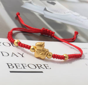 Lucky Red String Bracelet with Gold Horse Charm Adjustable Black Red Cord for Good Fortune 马年本命年福马红绳编织手链