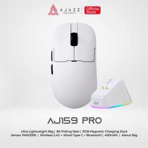 Ajazz AJ159 PRO 8K Gaming Mouse Three Mode PAW3395 up to 26000 DPI with Magnetic Charging Dock