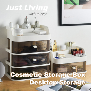 JustLiving Hộp lưu trữ mỹ phẩm nhiều lớp có gương ngăn kéo bằng nhựa trong suốt Giá để đồ trang sức để bàn Hộp lưu trữ đồ trang sức Văn phòng Ngăn đựng đồ