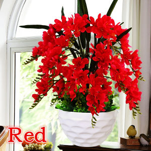 YUANXIN Elegant Artificial Flower Butterfly Orchid Potted Plant Decoration Home Decor Phalaenopsis Fake Flower Pot Living Room Indoor Plastic Flower