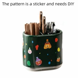 COLORF Plastic Cartoon Chopsticks Storage Box Drainage Design Wall Mounted Chopsticks Holder Multi-functional Space Saving Tableware Storage Holder for Home