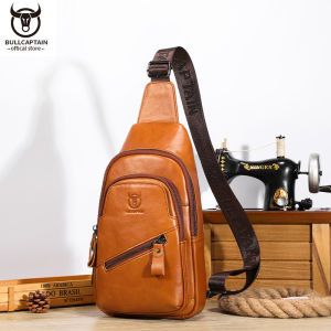BULLCAPTAIN Genuine Leathe Messenger Bag Casual Retro Chest Bag Multifunctional USB2.0 Charging Storage Bag