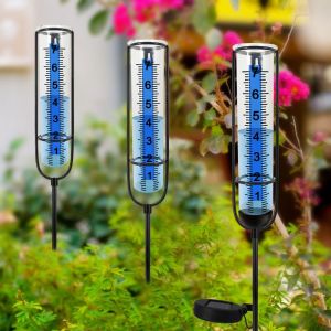 DOUBLEL Solar Rain Measure Gauge Fence Mounting Bracket Large Clear Numbers Outdoor Rain Gauge Large Capacity Transparent Rain Meter Garden