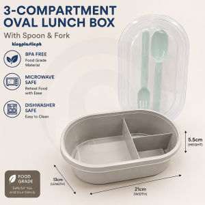 BPA-Free Oval and Rectangle 3 Division Bento Box with Spoon and Fork Lunch Box Meal Plan Diet Kingplasticph