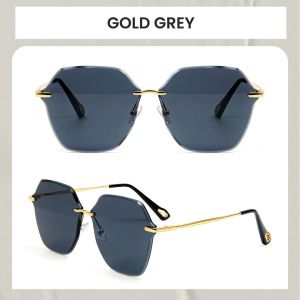Berrybarton Kacamata Hitam Fashion Anti UV400 Outdoor Sunglasses Kacamata Segi Enam Metal Wanita 901
