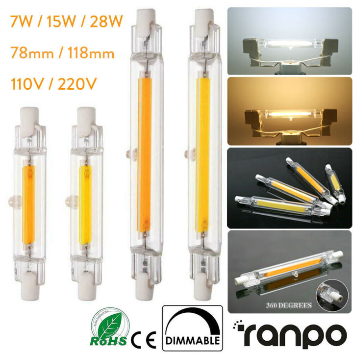 Ranpo 220 โวลต์r7sหลอดแก้วLEDหลอดไฟหรี่แสงได้ 7 วัตต์ 15 วัตต์ 28 วัตต์ ...