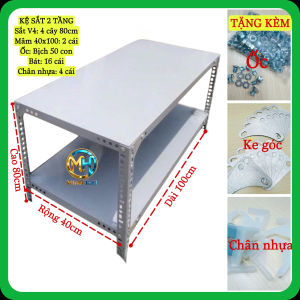 [TẶNG ỐC+BÁT+CHÂN NHỰA] Kệ sắt V lỗ Cao 80cm x Rộng 40cm x Dài 100cm - 2 tầng lắp ghép đa năng