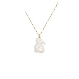 OKDEALS01 Titanium Moon Rabbit Necklace Simple Rabbit Shape White Shell Rabbit Necklace Creative Tender Rabbit Pendant Necklace Mid-Autumn Festival Gift