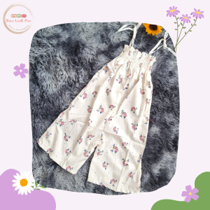 ชุดจั้มสูทสำหรับลูกสาว สายเดี่ยว ขายาว ลาดดอกไม้จิ๋ว