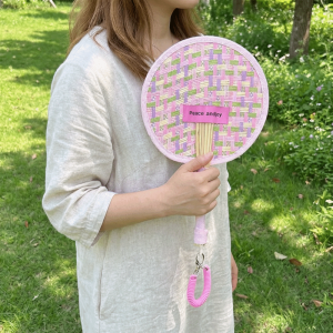 REGISTR Portable Straw Woven Fan Handmade Round Handheld Fans Lightweight Eco-friendly Cooling Fan Summer