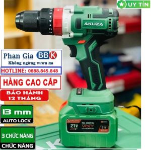 Máy khoan pin 13 ly Akuza đầu auto lock 13mm không chổi than - Máy khoan tắc động siêu khoẻ siêu bền FULL PHỤ KIỆN