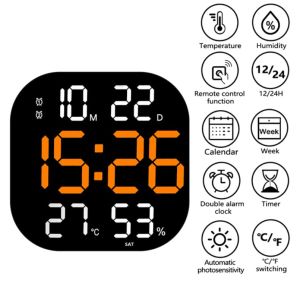 Digital Large Wall Clock Temp Humidity Remote Control Automatic Light Sensor Timer Countdown LED Alarm Clock for Living