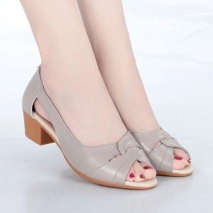Free Shipping 2026 Summer WomenS Soft Leather Chunky Heel Fish Mouth Sandals With Hollowed-Out Heel Cross-Strap Non-Slip Wedge Heel Fashion Slip-On Sandals