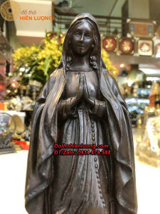 Tượng Đức mẹ Maria đồng vàng hun đen giả cổ cao 32cm