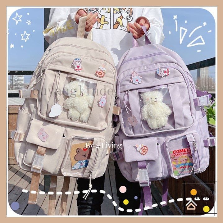 Canvas Girls Fashion Schoolbag Large Capacity Student Korean Backpack All-match Multifunctional 4 Piece Set Bolsa Sac A Dos